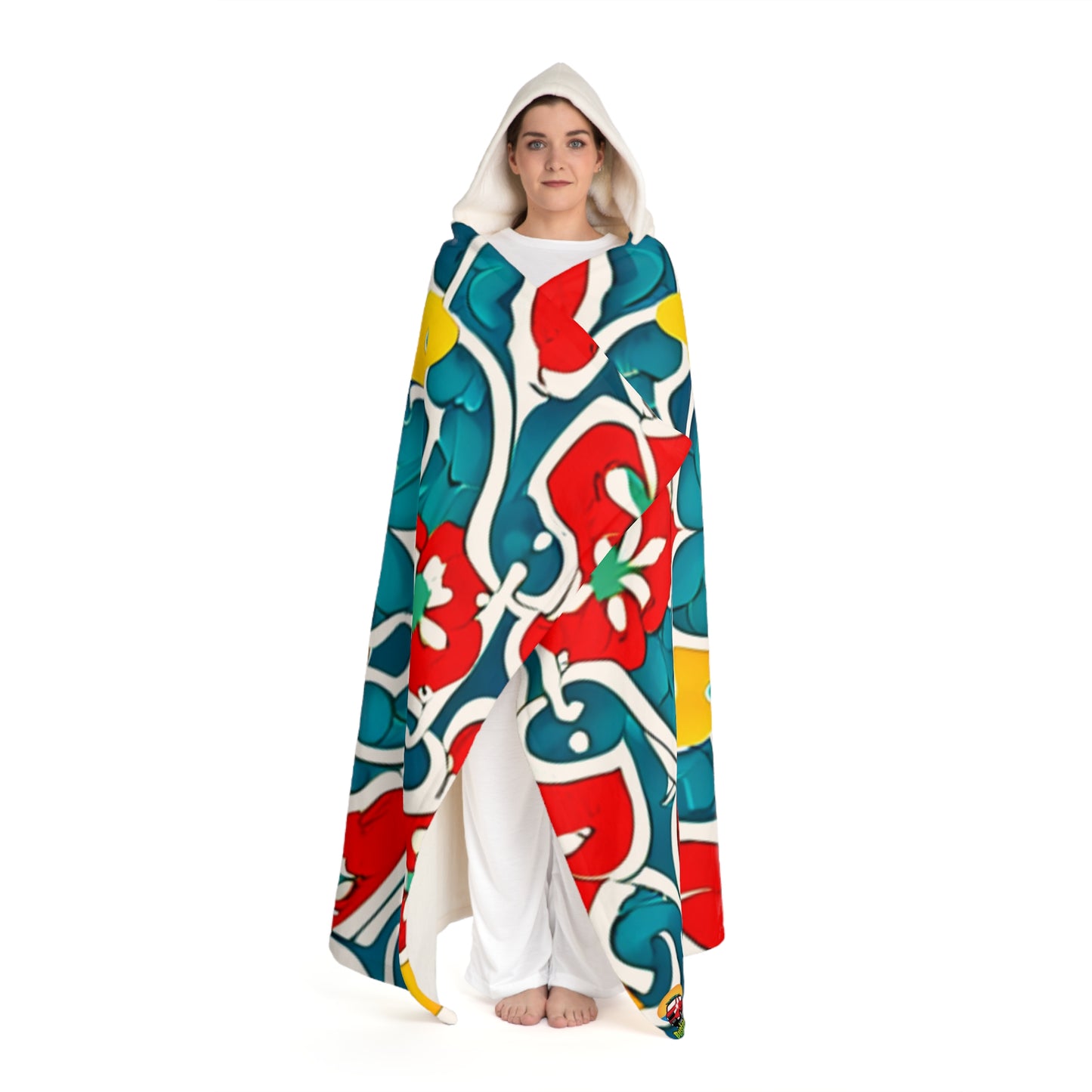 Tibetan pattern Hooded Sherpa Fleece Blanket