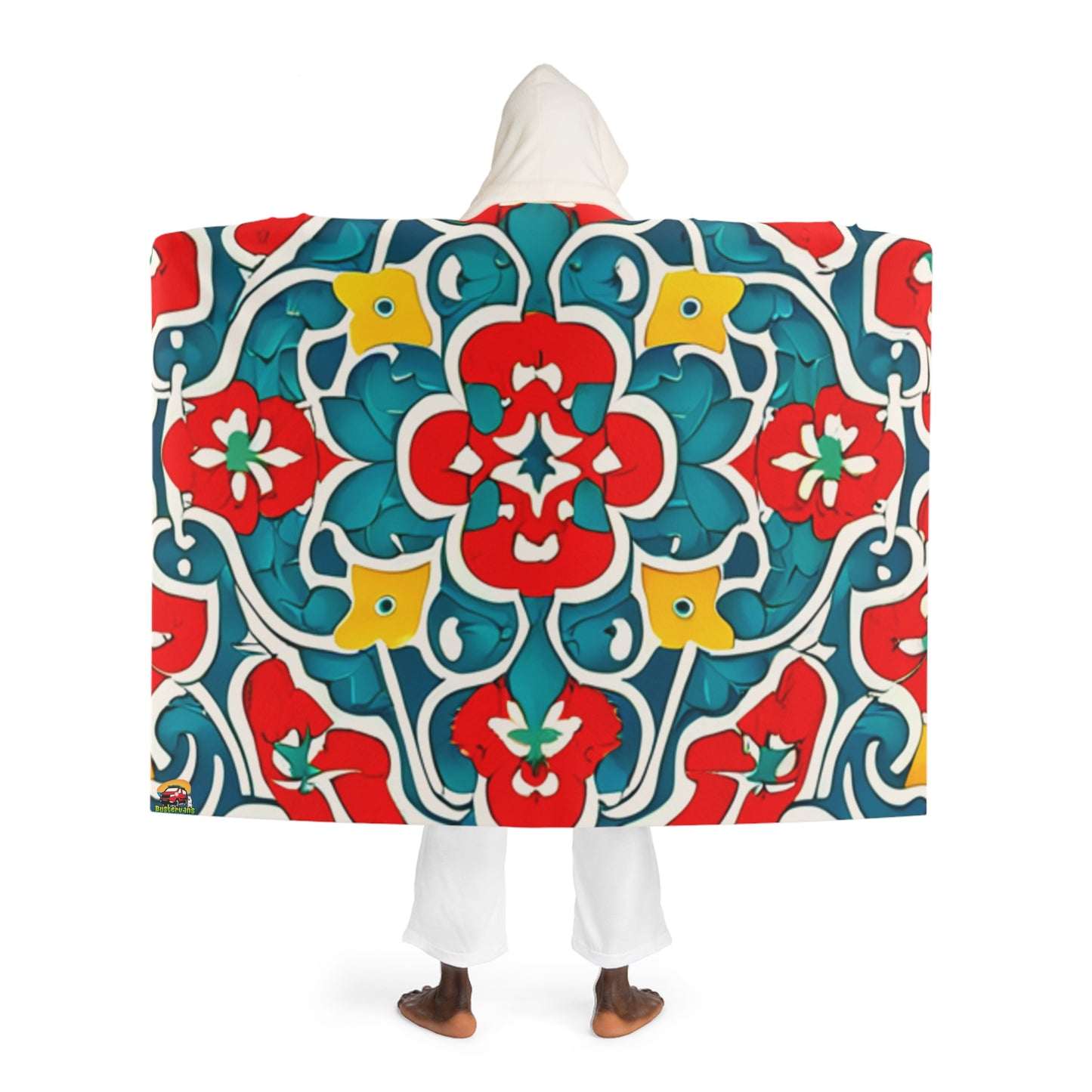 Tibetan pattern Hooded Sherpa Fleece Blanket